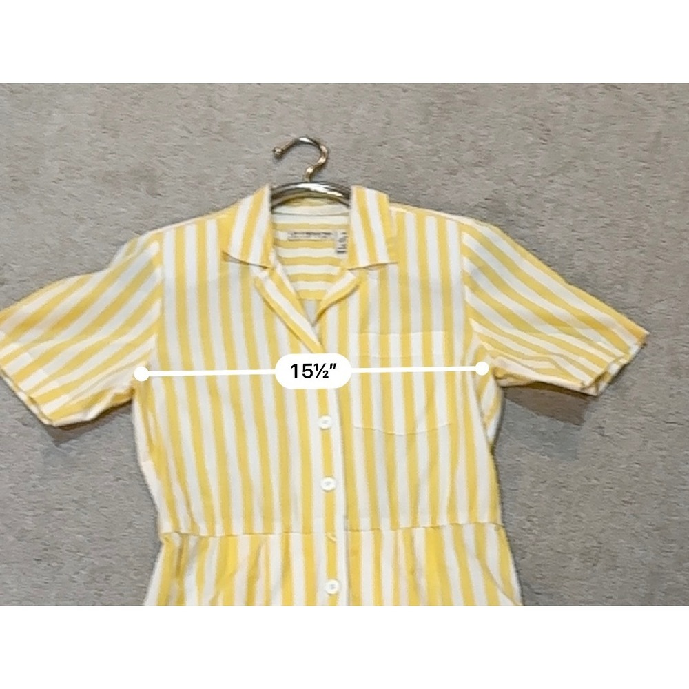 Vtg‎ Liz Claiborne Vintage Yellow White Striped Dress Petite 8 Button Front Midi - Picture 11 of 12